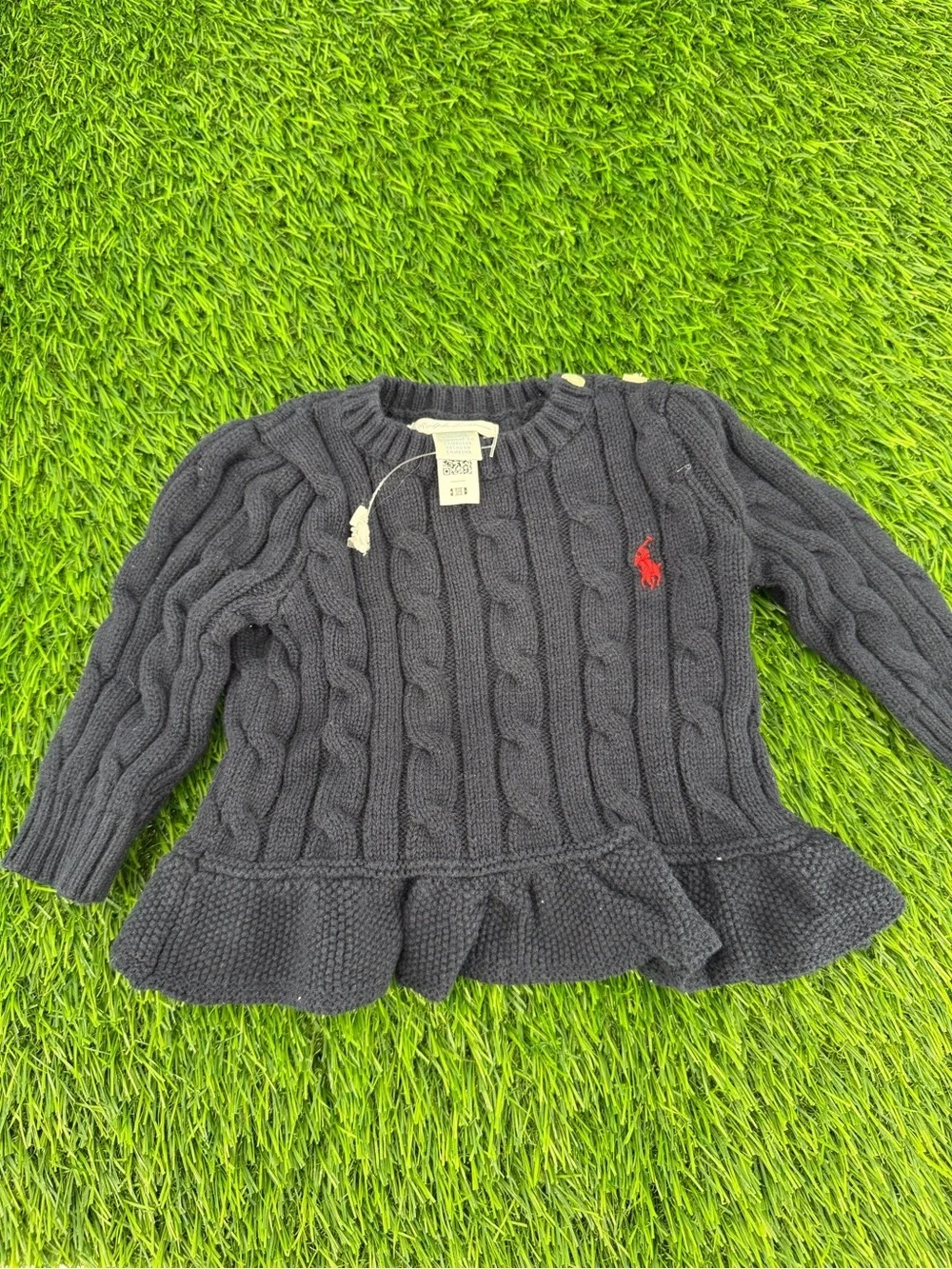 Ralph Lauren Baby 6 Months Long Sleeve Onesie & Navy Blue Cable Knit Sweater Lot